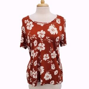Simply Vera Vera Wang Womens XL Rust Floral Modern Tee Soft Stretch Casual Top